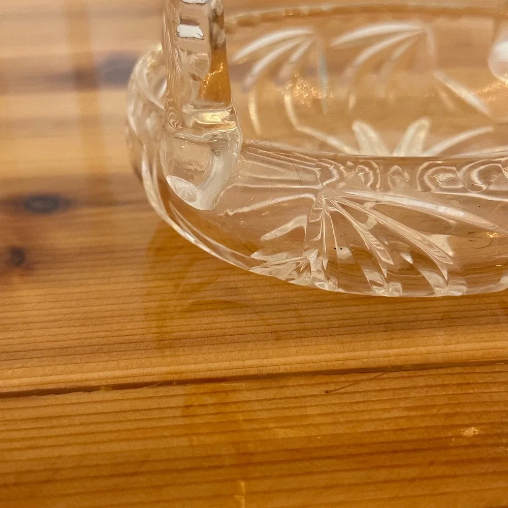 Vintage Cut Glass Basket Home Decor Clear Excellent Starburst‎ Fan Pattern